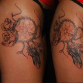 Dreamcatcher thigh tattoos