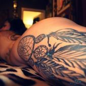 Dreamcatcher thigh tattoo beauty