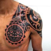 maori chest shoulder tattoo
