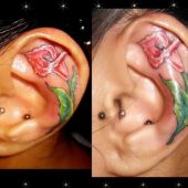 tatuaż na uchu kwiet