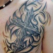 cross chest tattoo