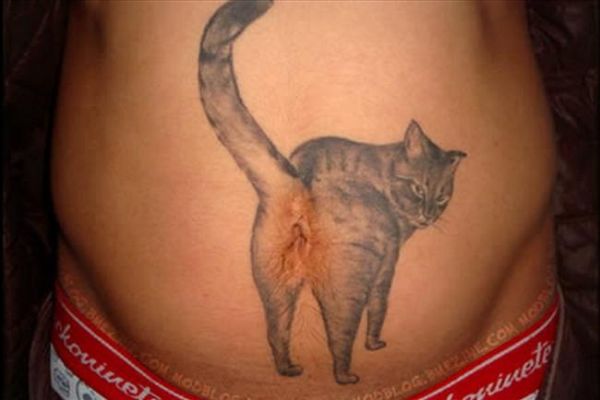 kot na brzuchu tatuaż