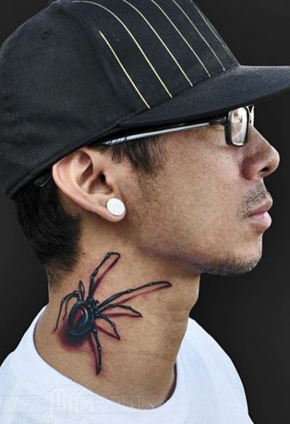 spider 3D tattoo neck