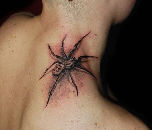tatuaże na szyi pająk 3d